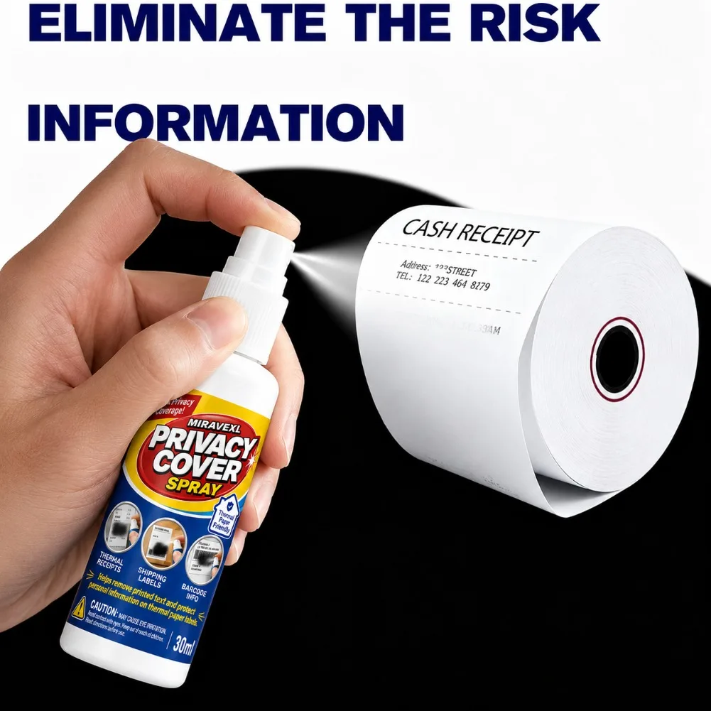 Thermal Paper Eraser Spray – Instant Privacy Protection – Thermal Ink Remover for Receipts, Shipping Labels & Packages