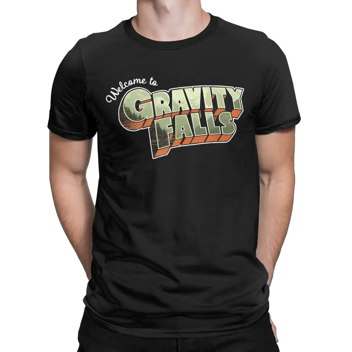 Men\'s Falls Welcome To Gravity Falls Logo T Shirt Pure Cotton merch Novelty Short Sleeve O Neck Tees Gift Idea T-Shirt