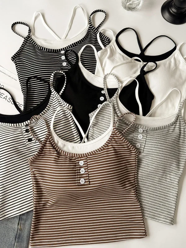 Women's Vest Top with Strap Fixed Cup Breathable Slimming Backless Design Inner Wear Outerwear Fake Two-Piece Pullover Tank Top