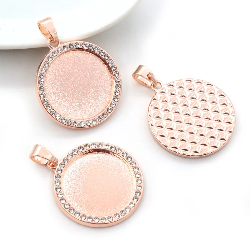 5pcs 20 25 30mm Inner Size Rhodium Rose Gold KC Gold Plated Transparent Rhinestone  Blank Cabochon Base Setting Charms Pendant