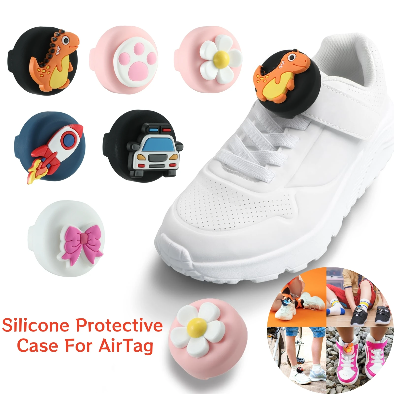 Wasserdichte Tracker-Hülle für Apple AirTag, Silikon, niedlicher Cartoon-Halter, Tracker-Schutzhülle für Kinder, Schnürsenkel und Riemen