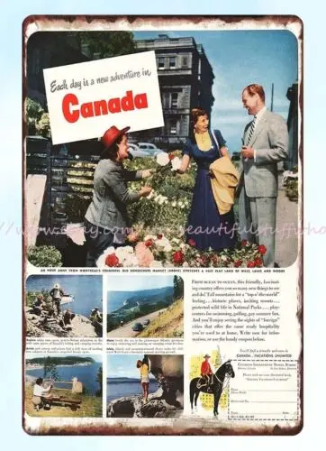 1951 Canada Vacation Canadian Travel Bureau Fishing metal tin sign wall decor