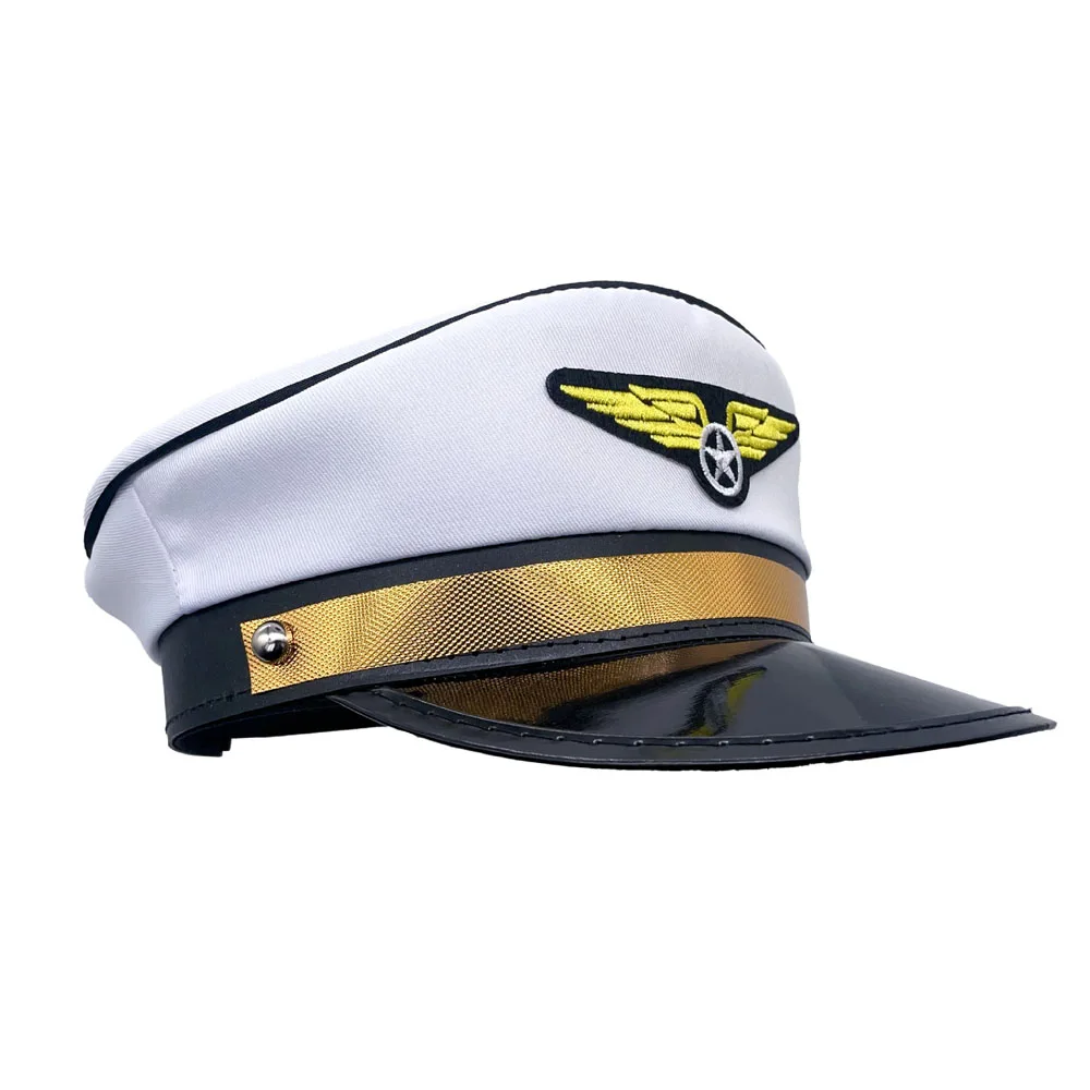 Männer Uniformen Kostüm Party Cosplay Hut Bühne Durchführen Flache Kapitän Pilot Kappe für Männer Frauen – Detail 5