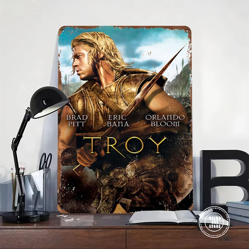 Troy Movie Cover Printed Poster Customized Wall Art Retro Vintage Metal Tin Signs for Home Decorations Living Room House Decor