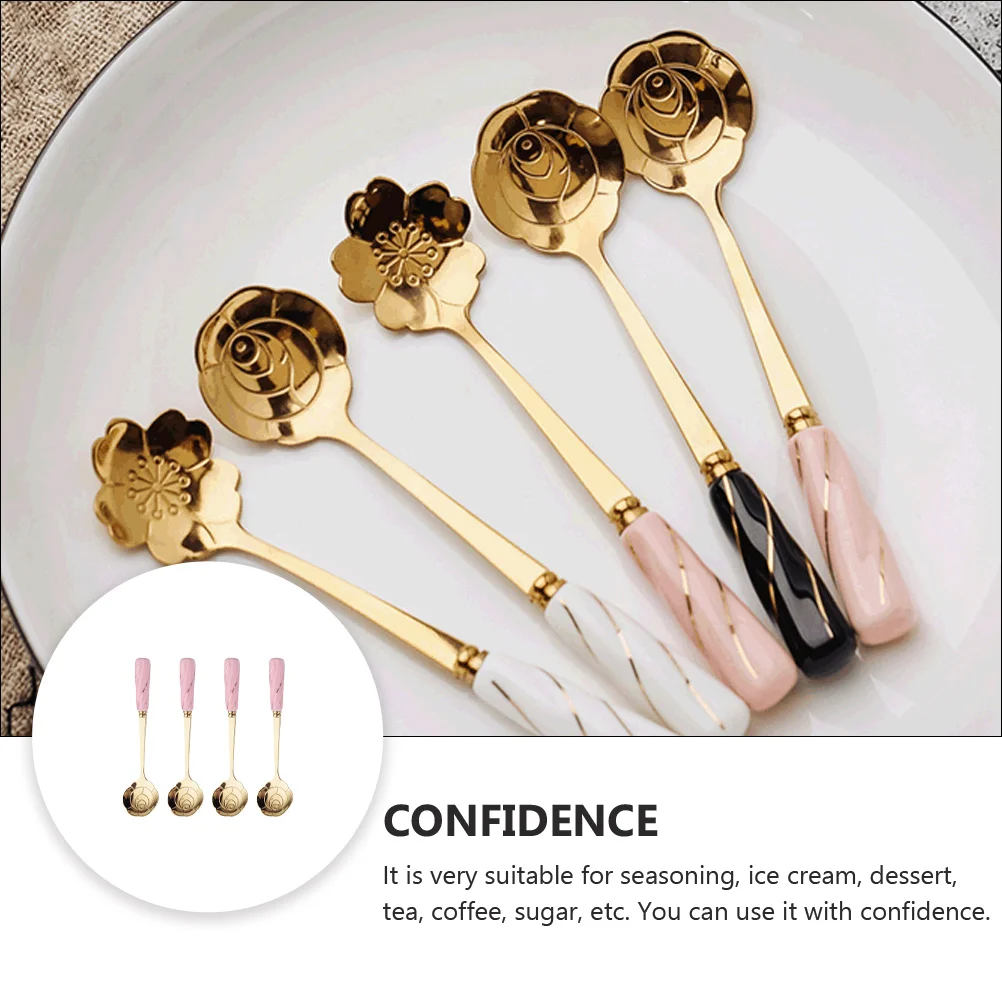 

4pcs Flower-Shaped Coffee Scoop Stainless Steel Ice Cream Creative Mixing Household Dessert Practical Cake Scoop