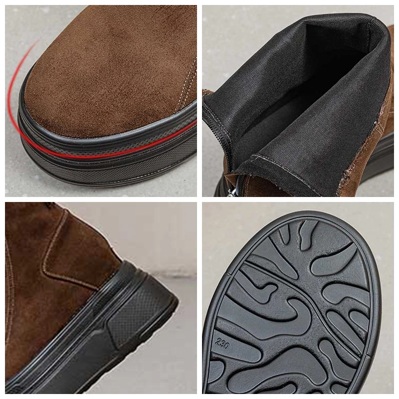 Fujin 8.5cm New Women Autumn Spring Fashion Flats Platform Wedge Ankle Boots Synthetic Sheepskin Leather ZIP Ankle Booties Shoes image 3