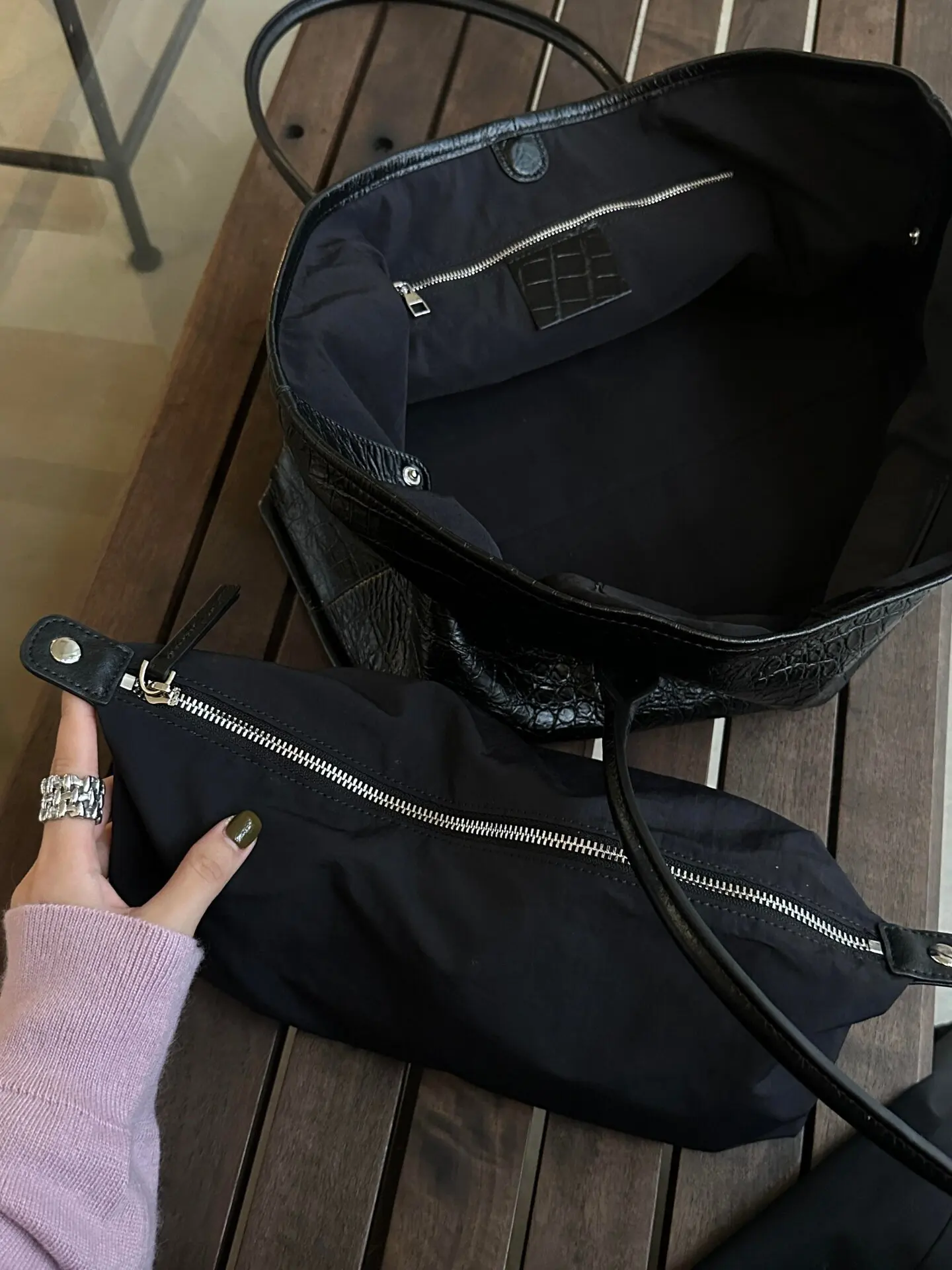 Modische Krokodil-Damenhandtasche, Große Kapazität PU-Leder Schultertasche für Frauen, Reise-Großtasche, Elegante Pendler-Handtasche für Damen – Detail 2