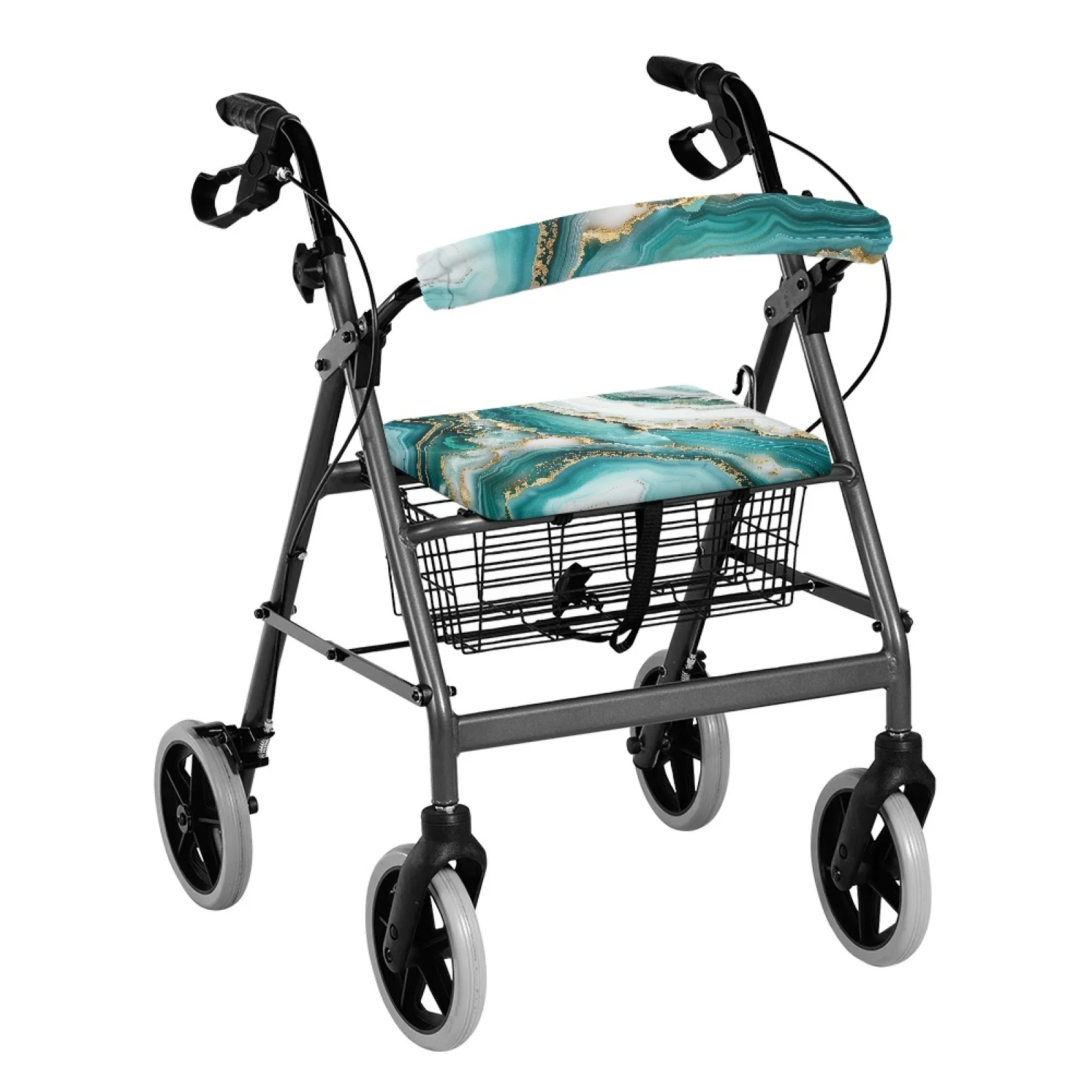Coloranimal Marble 2 Pieces Set Rollator Walker Seat Covers Polyester Fabric Rollator Walker Seat Back Cover for Senior Ladies