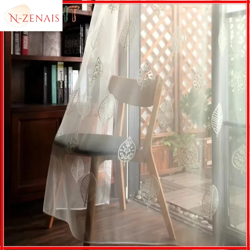 Living Room Dining Room Bedroom Curtains American Leaf Embroidered Window Screens Light and Impermeable Tulle Curtains