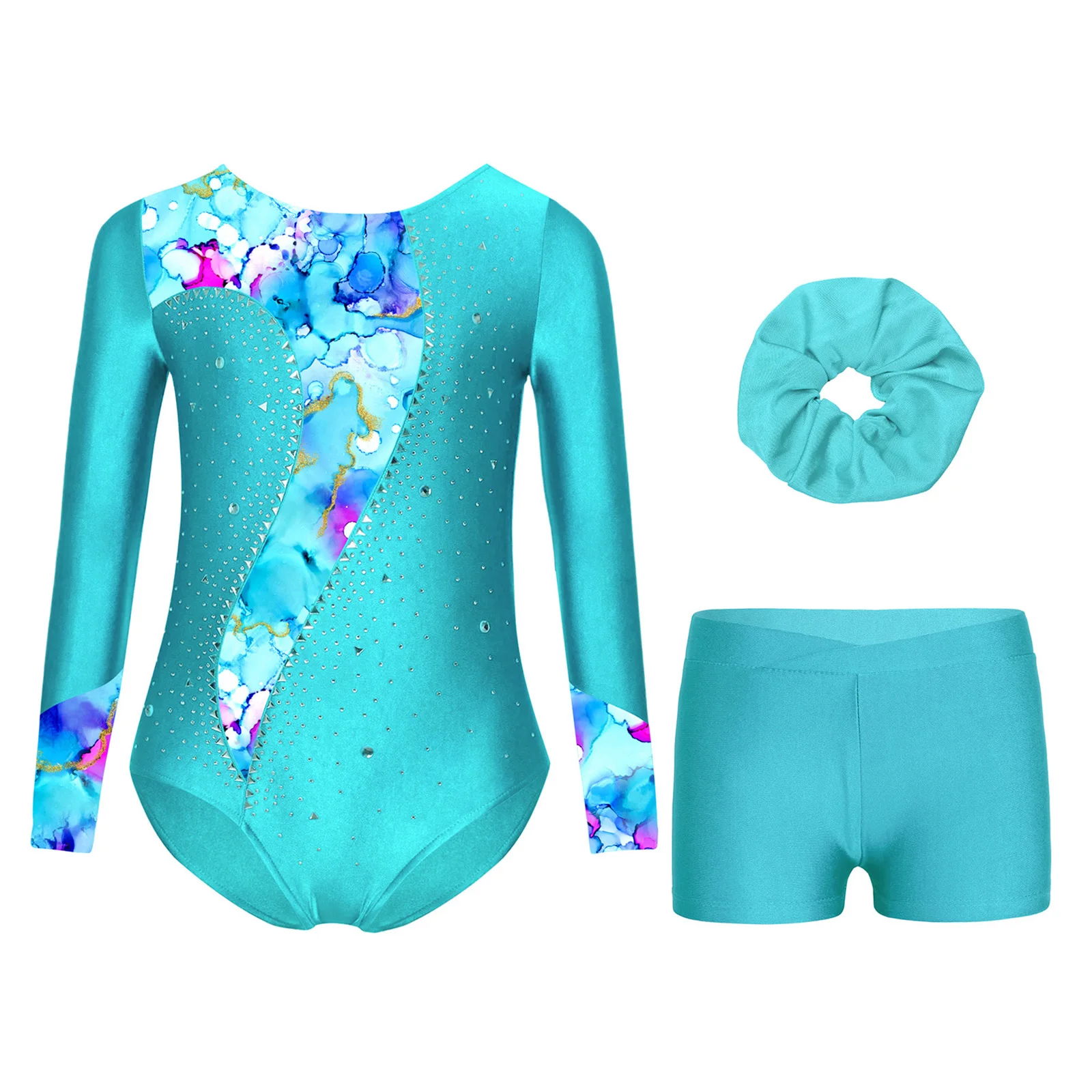 Conjunto de gimnasia y Ballet para niñas, trajes deportivos de baile, ropa de actuación de baile, mono de leotardo con pantalones cortos y diadema, Ropa de baile