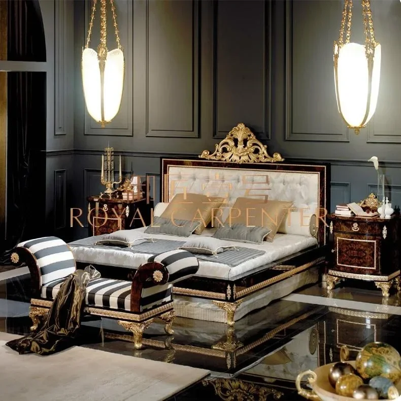 

Neoclassical solid wood carving flower beauty couch bedroom luxury fabric European chaise longue sofa leisure chair