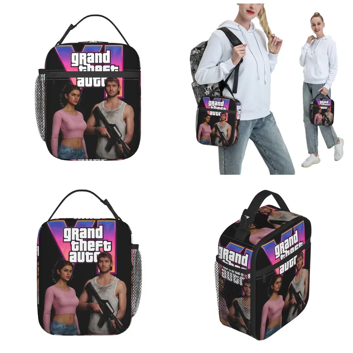 GTA 6 Jason And Lucia Insulated Lunch Bag New Game Food Container Portable Thermal Cooler Lunch Boxes For Work