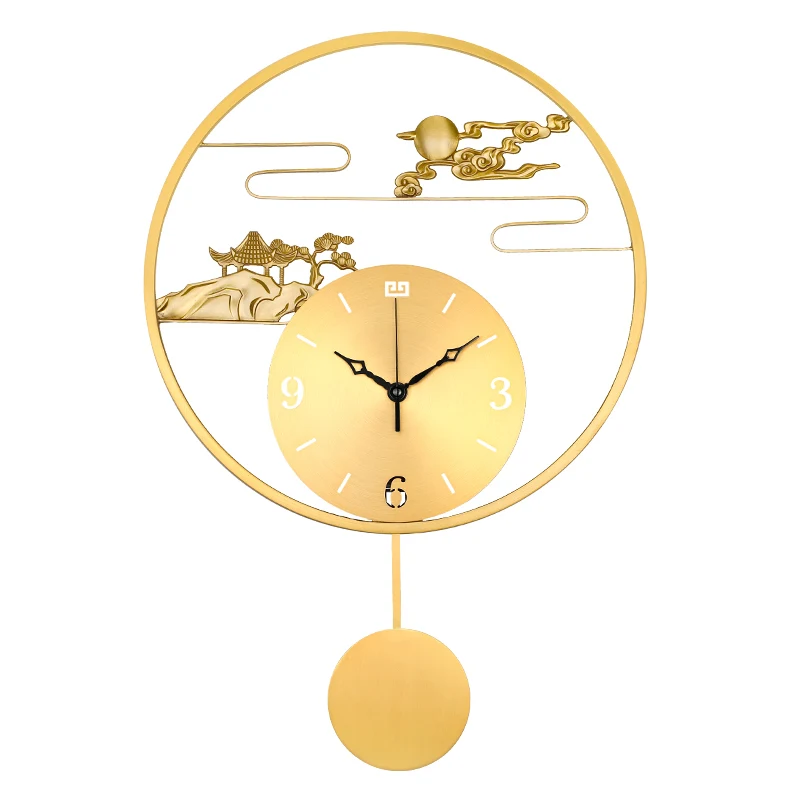 Clock wall clock living room light luxury fashion high-end brass wall quartz clock restaurant Internet celebrity free punching c