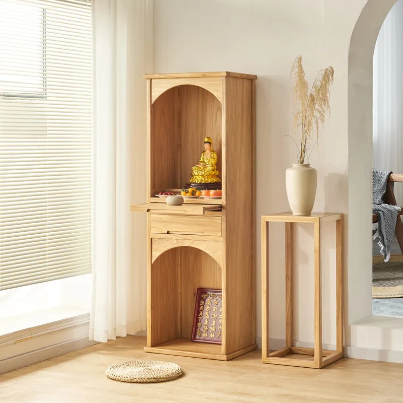 LMM new Chinese-style solid wood shrine household cabinet, double-layer altar vertical cabinet incense case