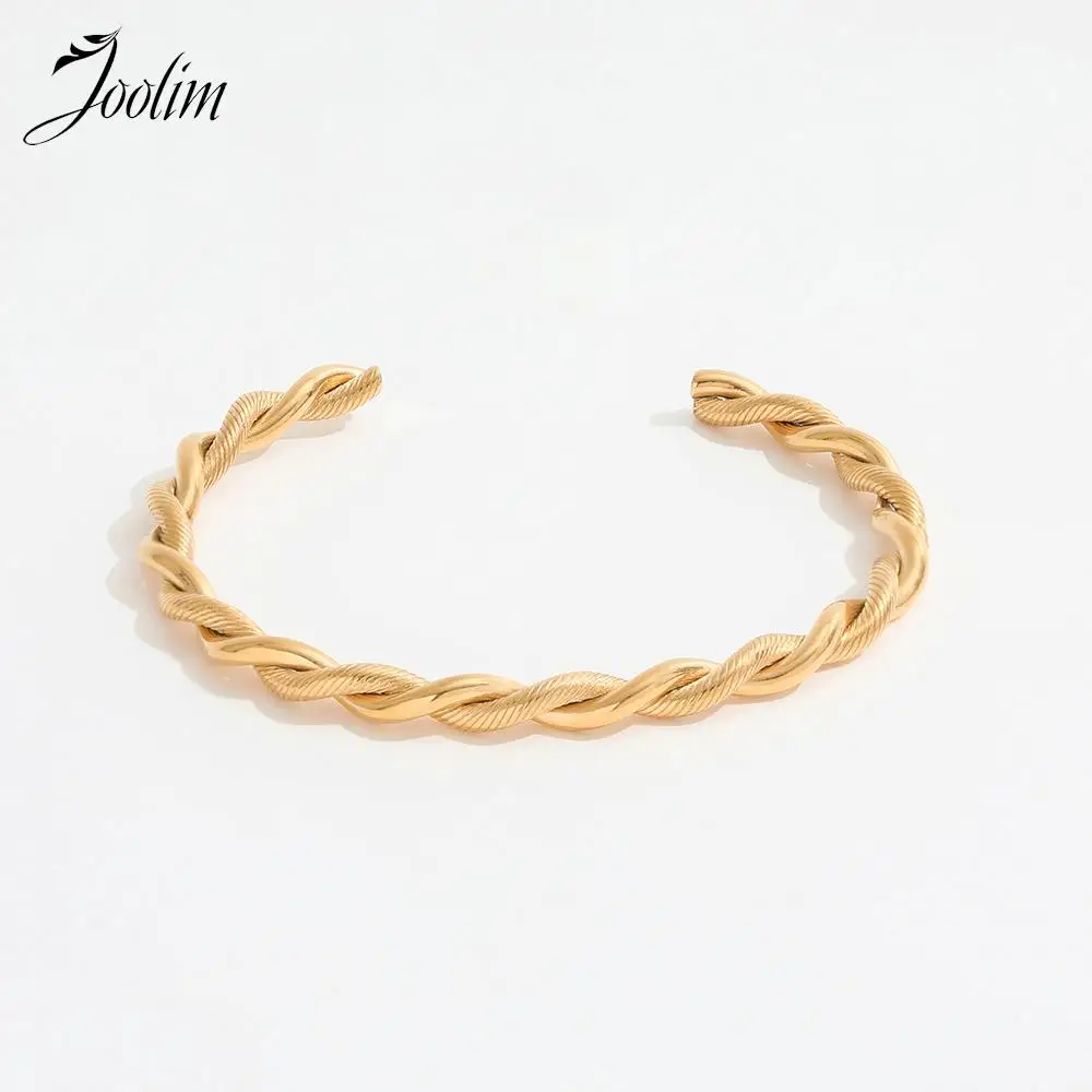 

Joolim Jewelry Wholesale Drop Shipping Supplier High End PVD Tarnish Free Antique Simpe Twisted Cuff Bracelet for Women