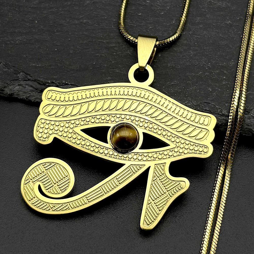 Collares de Cadena con Ojo de Tigre de Acero Inoxidable, Ojo de Ra, Horus, para Mujeres y Hombres, Símbolo Egipcio, Collar con Colgante de Ojos, Joyería