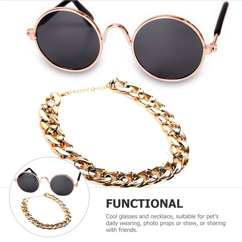 

1Set Pet Decorative Sunglasses Necklace Creative Dog Cat Glasses Set Party Cosplay Photo Prop Sunglasses for Cats