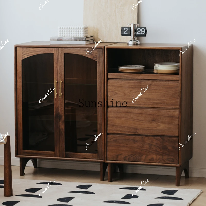 Retro black walnut solid wood living room wine cabinet storage bedroom home dust glass dining edge  FT