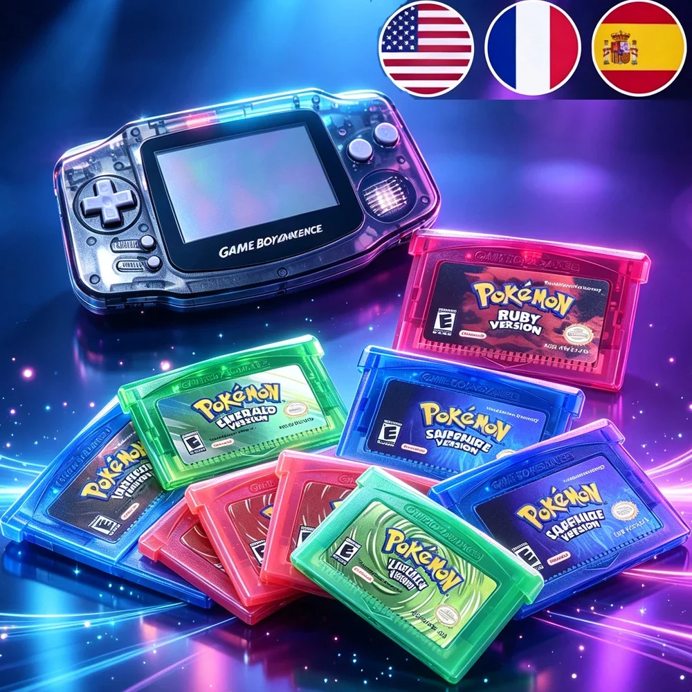 USA FR ES GBA Game Pokémon Series 32 Bit Video Game Cartridge Console Card Pokémon Emerald Ruby FireRed LeafGreen Sapphire