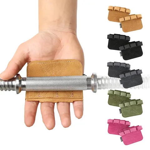 1 Pair Cowhide Weightlifting Gloves Four-finger Palm Protection Anti-slip Wear-resistant Fitness Sports Training Palm Guard