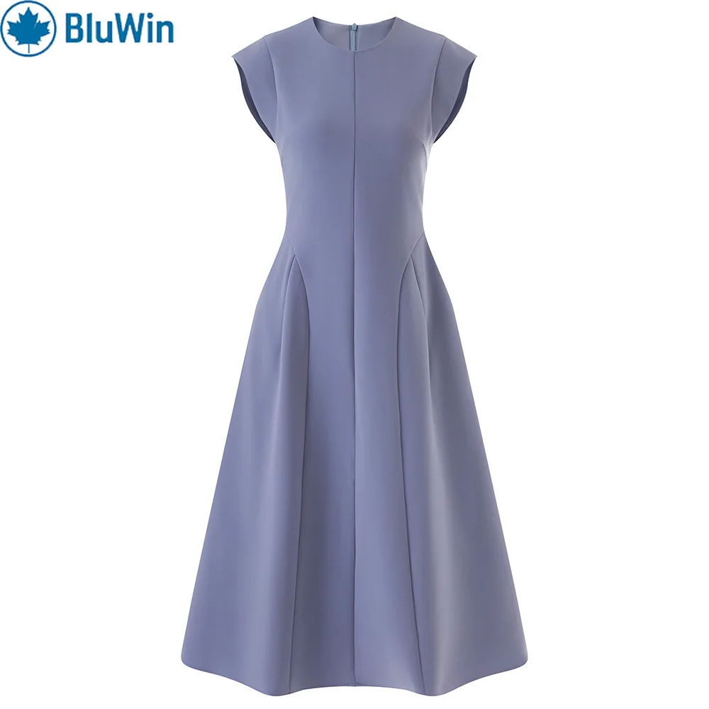 

BluWin 4Colors French Vintage A Line Dress Women Sleeveless Round Neck Extended Shoulder Waist Defining Flared Hem Elegant