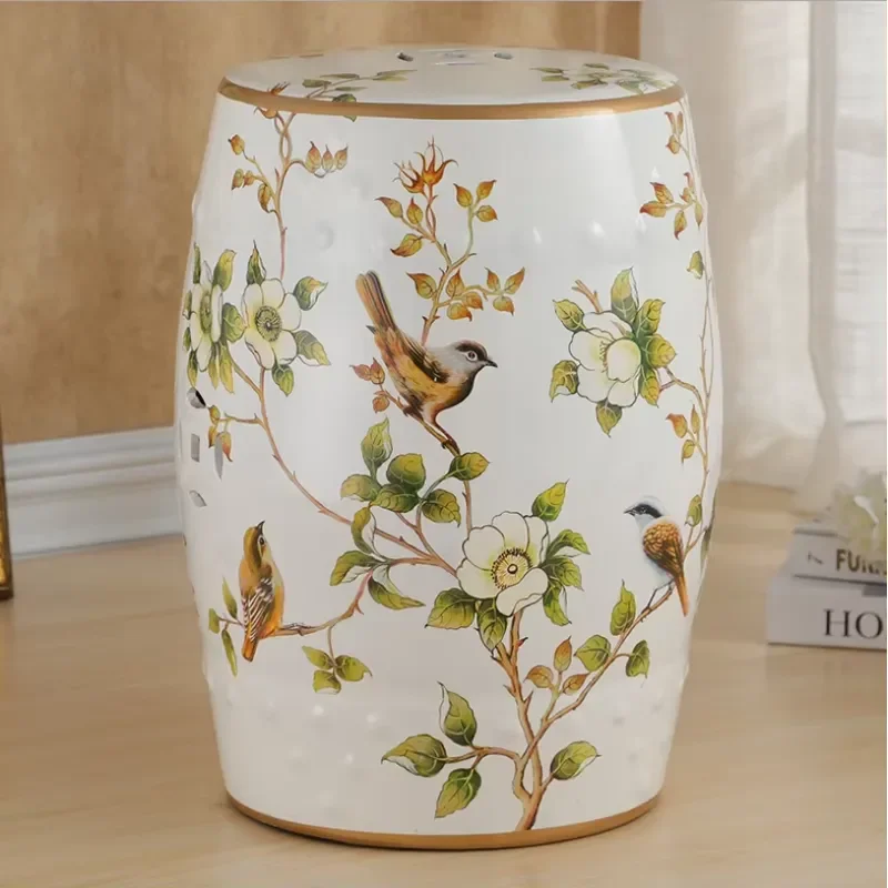 OTY Brand Hand Painted Porcelain Drum Stool Traditional Chinese Flower Design Ceramic Seat for Outdoor Home New Year