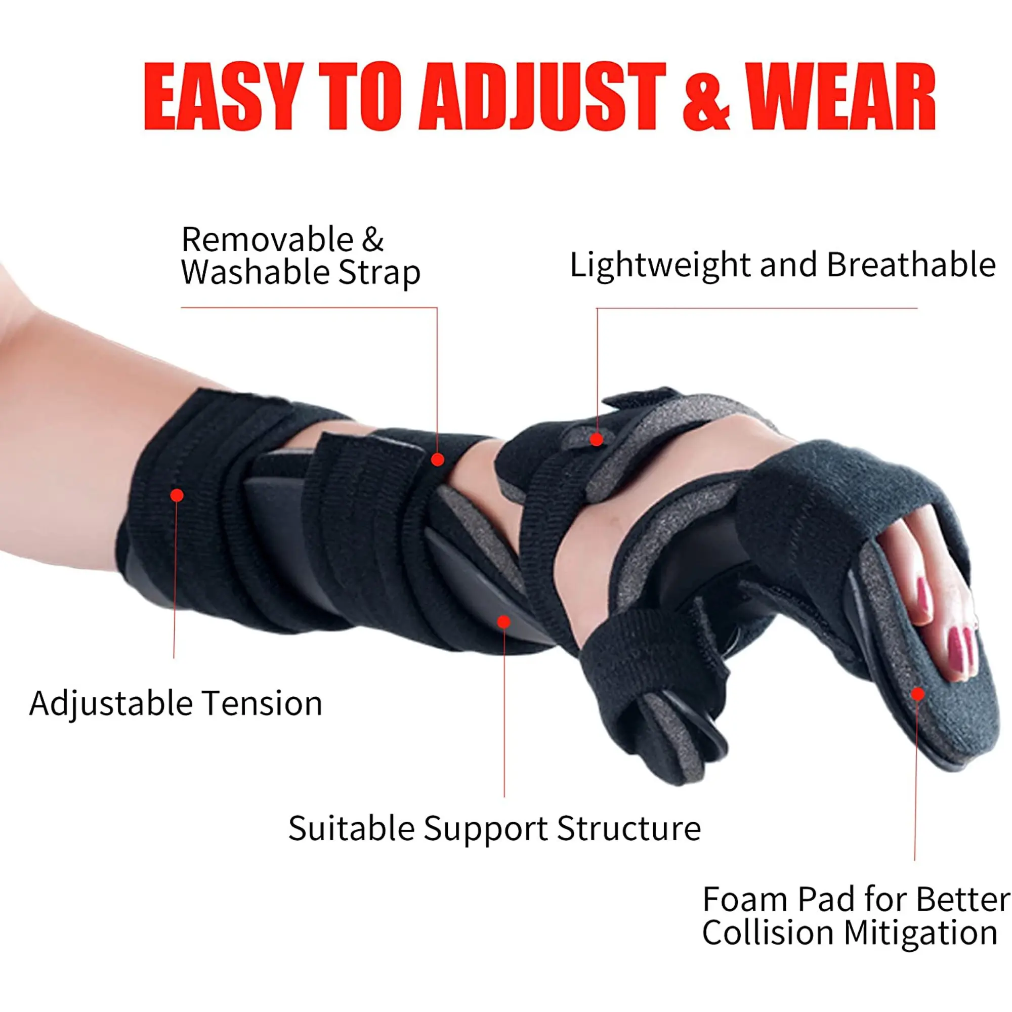 Stroke Resting Hand Splint Functional Night Immobilizer, Wrist Brace for Sprain Fracture,Tendonitis, Arthritis, Hand Pain