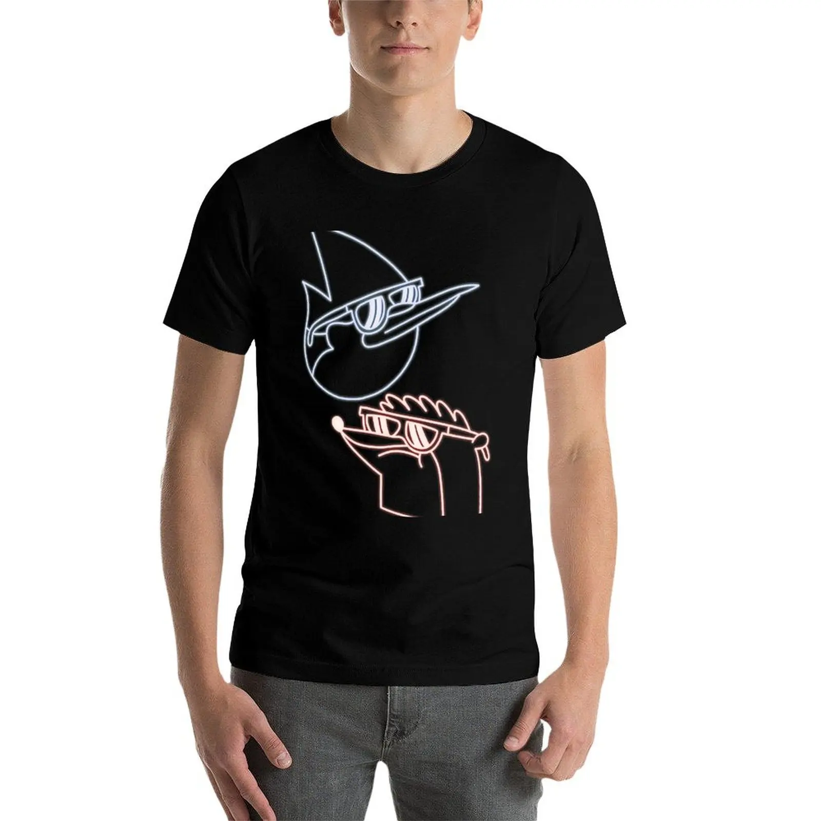 Mordecai و Rigby النيون تي شيرت رجل تي شيرت القطن g رجل تي شيرت للرجال تي شيرت
