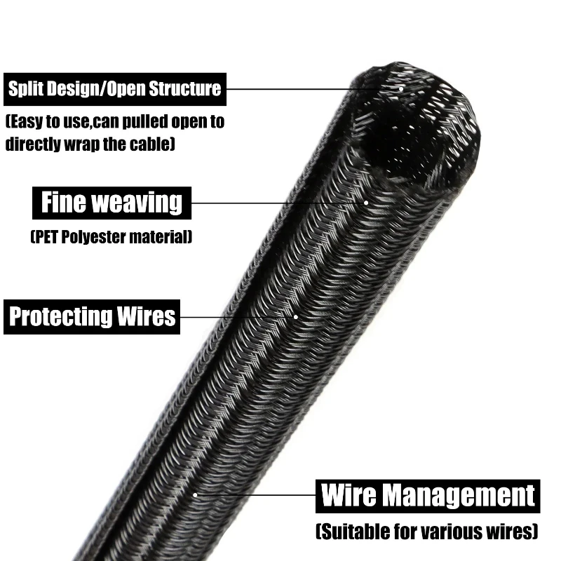 New 7Colors Expandable Self Close Braided Sleeve 3mm ~ 32mm PET Insulated Cable Loom Split Wire Wrap Protect Car Line Organizer