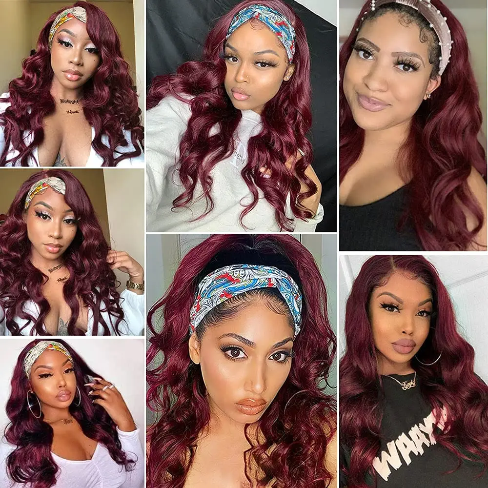 Synthetic 24inch Curly Headband Wigs Gradient Red for Black Women Glueless Wig with Headband Heat Resistant for Daily Use