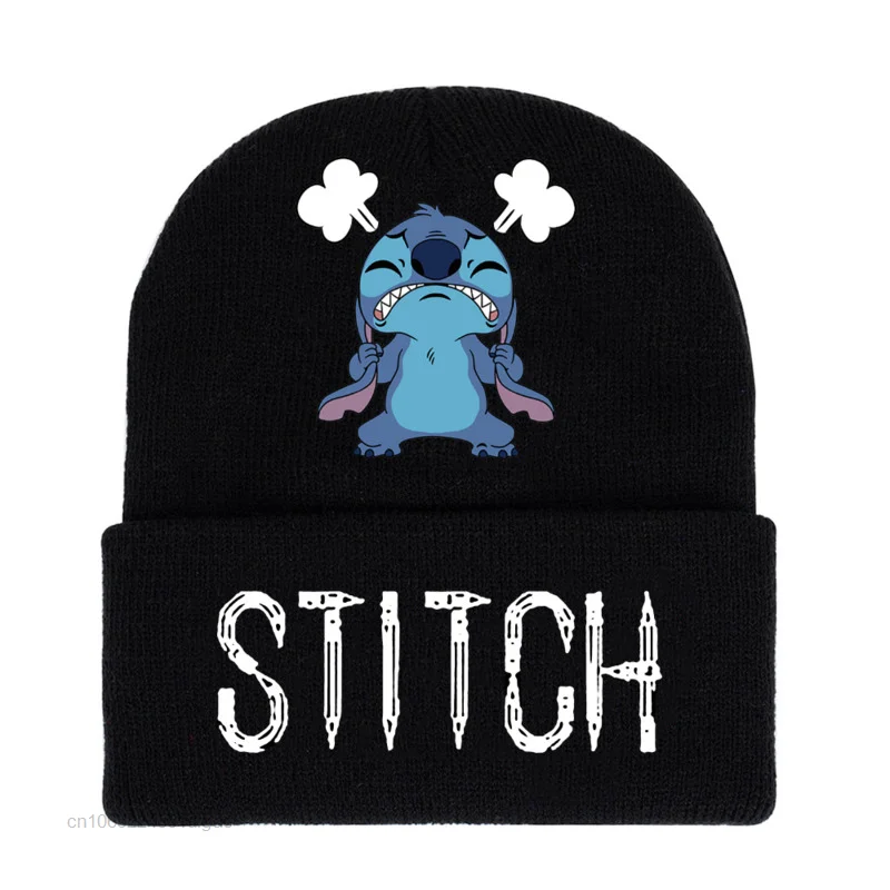 Disney Stitch Nón Len Nam Nữ In Họa Tiết Đen Nón Mùa Thu Đông Dễ Thương Mũ Thời Trang Hip Hop Đầu Bọc Y2k xu Hướng Mới Nắp