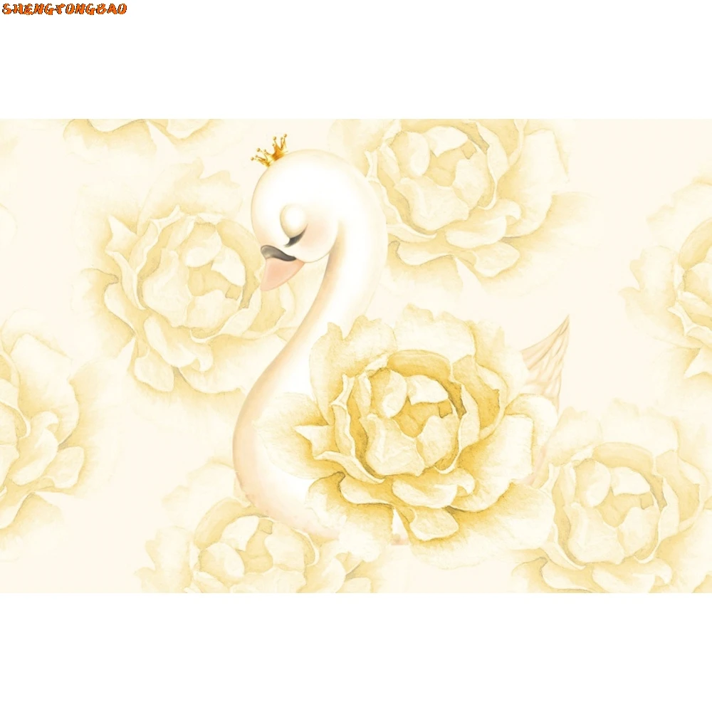 Pink Swan Happy Birthday Backdrop Princess Crown Flower Floral Baby Shower Party Photography Background Decor Photo Studio Props