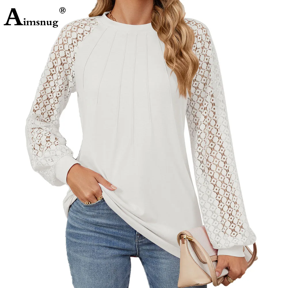 Women Elegant Fashion Striped T-shirt Oversize Women's Long Sleeve Top Clothing 2025 New Patchwork Lace Tees Turtleneck Shirt