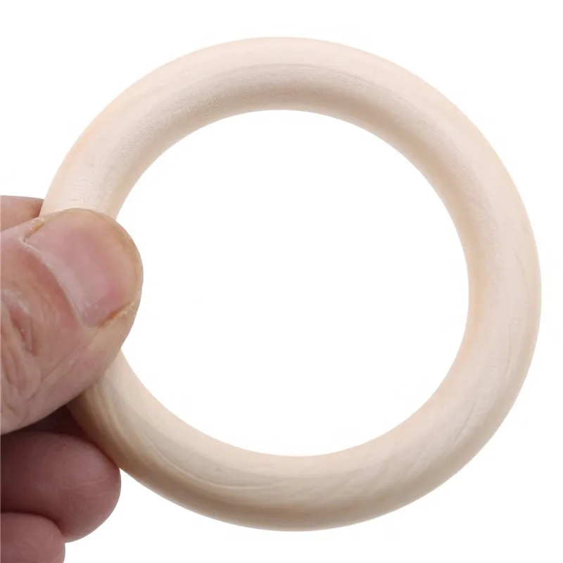 5pcs Baby Teethers Natural Safe Wooden Baby Teething Ring 70mm Necklace Bracelet DIY Craft Wood Ring Toy Teether Baby Gift