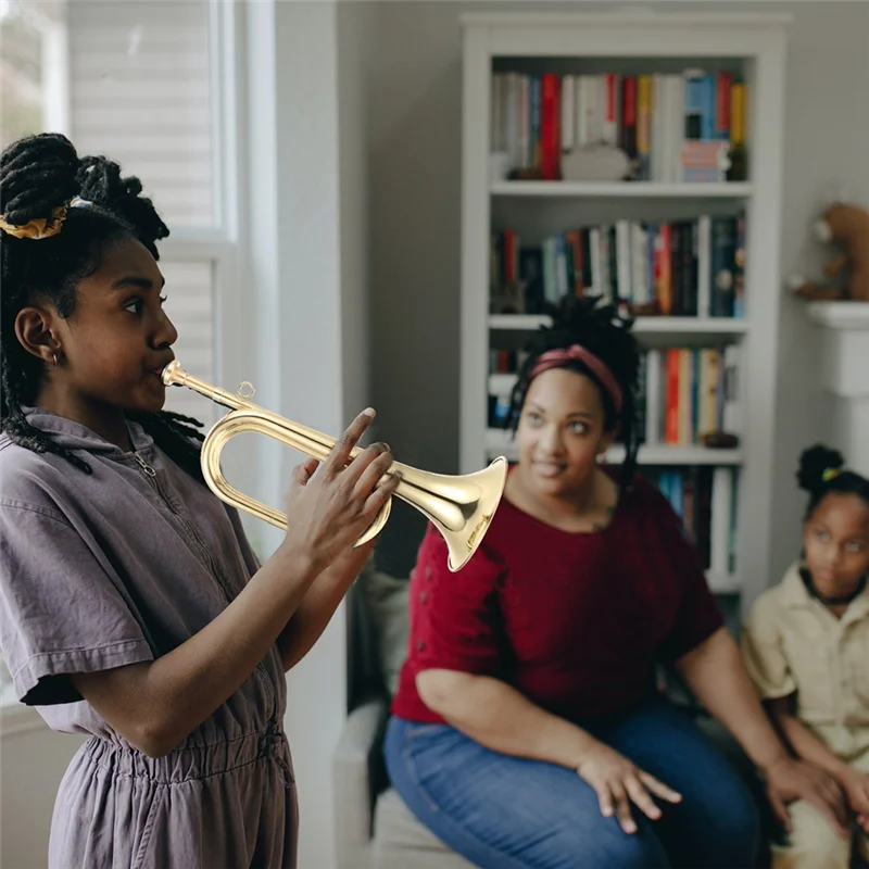 

A06F-Small Trumpet Bugle Brass Golden Horn Simple Beginner Wind Instrument For School Band Child Student