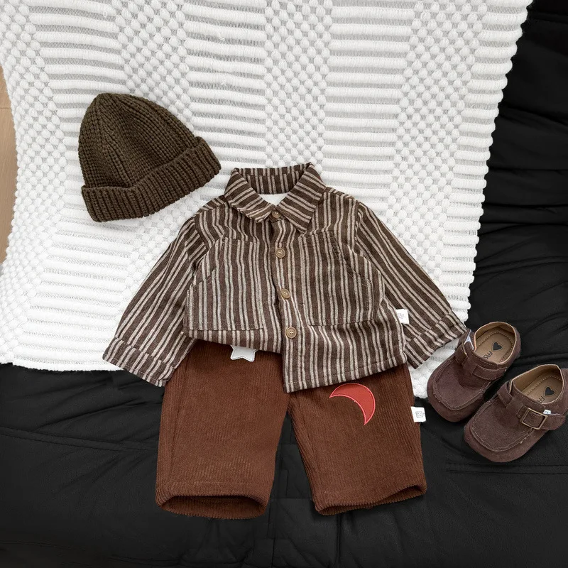 Boys Shirt 2026 Autumn and Winter New Children's Clothing Korean Style Boys and Girls Fashion Vertical Stripe Thickened Shirt