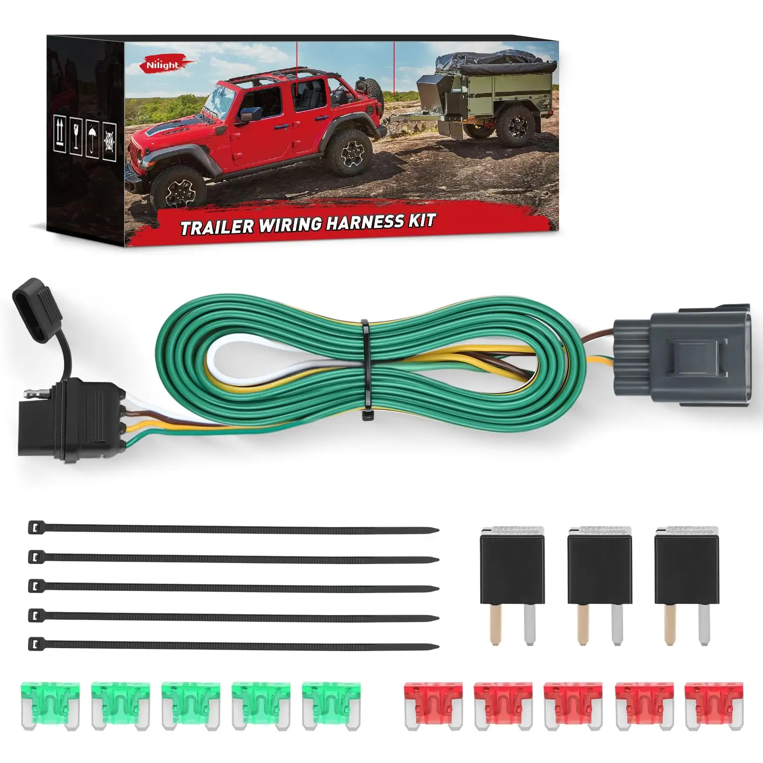 Nilight 4 Pin Trailer Wiring Harness Kit 56245 Vehicle Side Custom for 2013 2014 2015 2016 2017 Buick Enclave Chevrolet Traverse GMC Acadia Limited Hitch Factory Tow Package Required