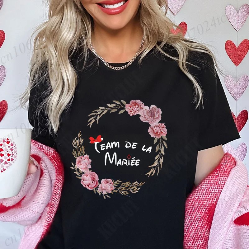 Girls Single Farewell Bachelorette Party Evjf Tops Team Future Bride T-Shirt Short Sleeved Tee French Women Bridal Wedding Shirt image 3