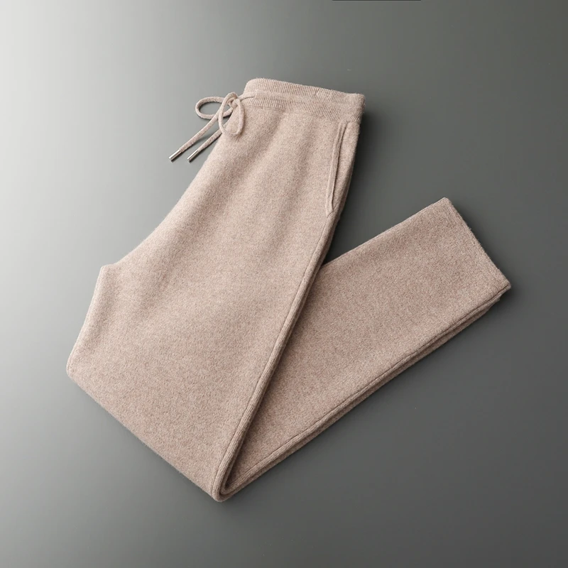 New 100% Wool Pants In Autumn And Winter Men's Casual, Warm, Fashionable And Comfortable Business Pants Knitted Feet Pants.