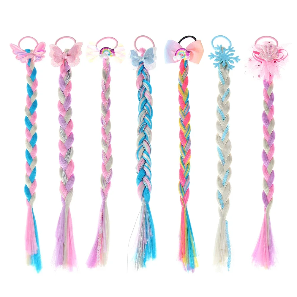 Girls Hair Bow Kids Rainbow Hair Tie Princess Accessories Toddler Snowflake Elastics Baby Accessories No Damage Braid