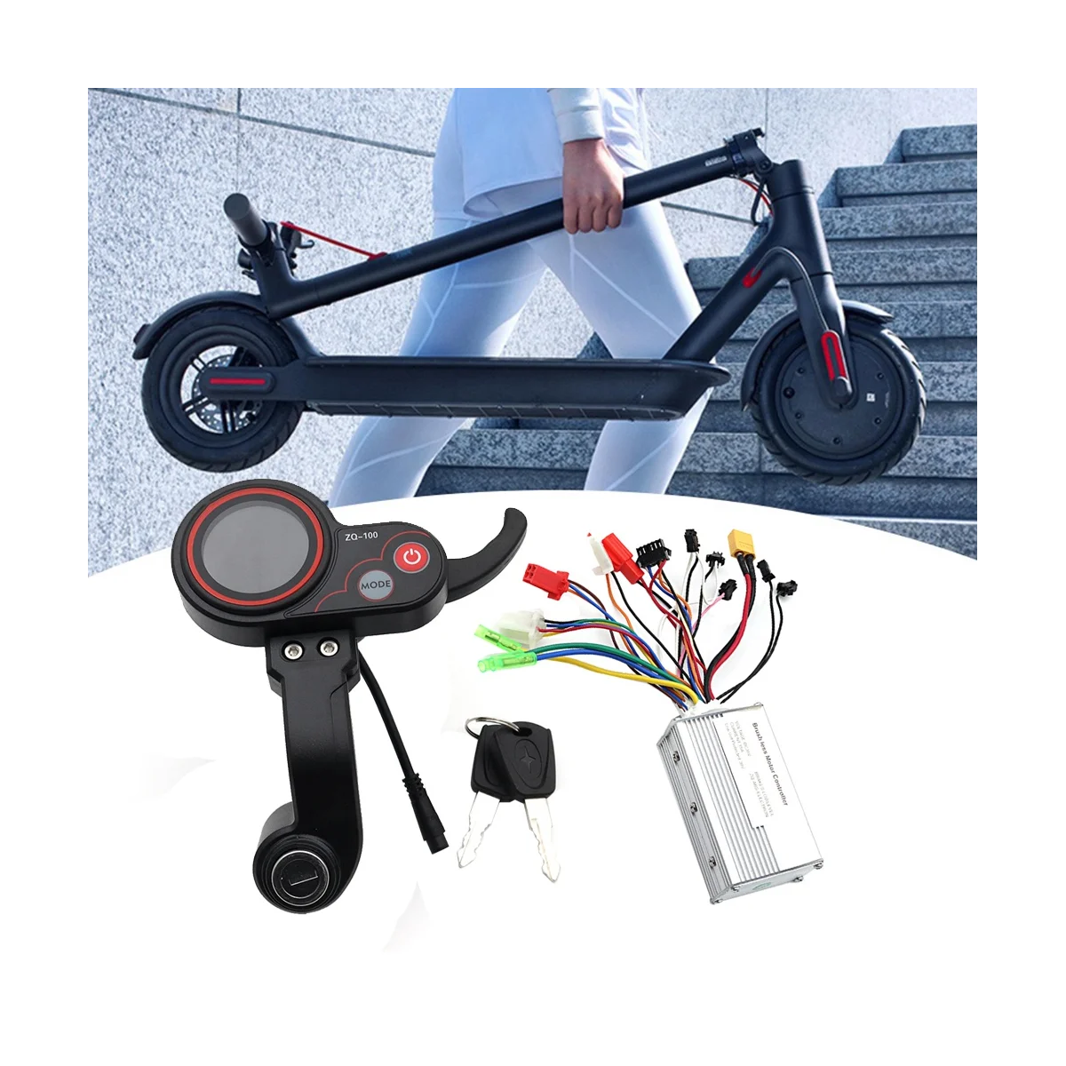 36V Controller+ZQ-100 Mileage Meter with Key Speed Adjustable Electric Scooter Meter 6 Pin Display for Electric Scooter