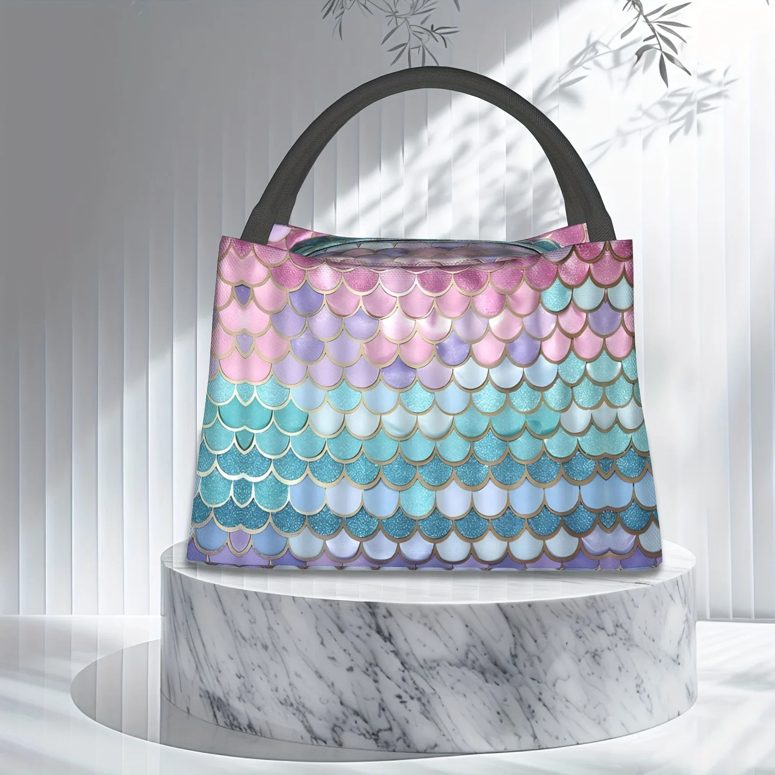 Mermaid Scales Lunch Bag for Woman Man Adults, Insulated Lunch Tote Lunch Box Container for Work Picnic Or Travel Beach
