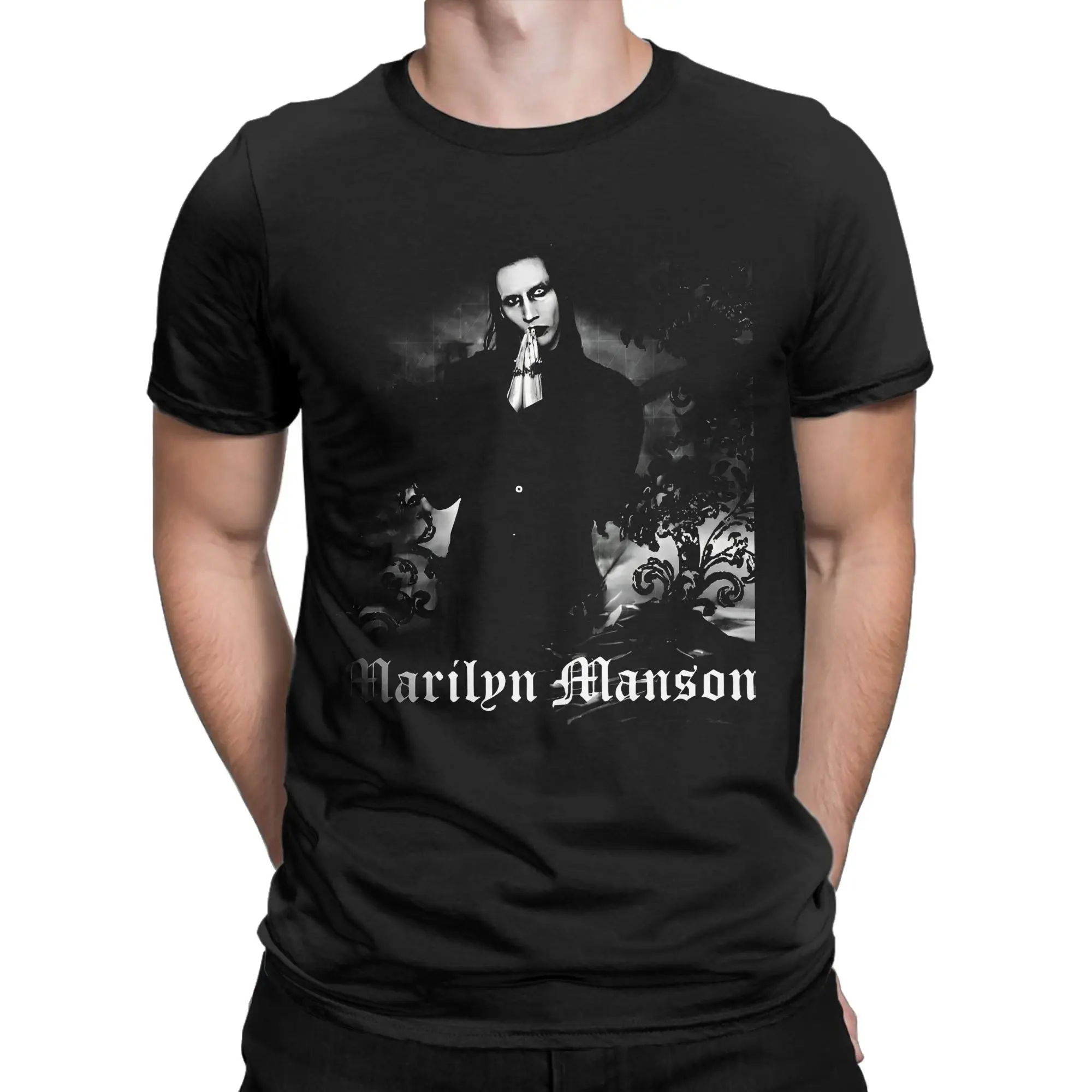 Men T-Shirt Marilyn Manson Gothic Singer Hipster 100% Cotton Tee Shirt Music Rock and Roll T Shirt Round Neck merch Plus Size