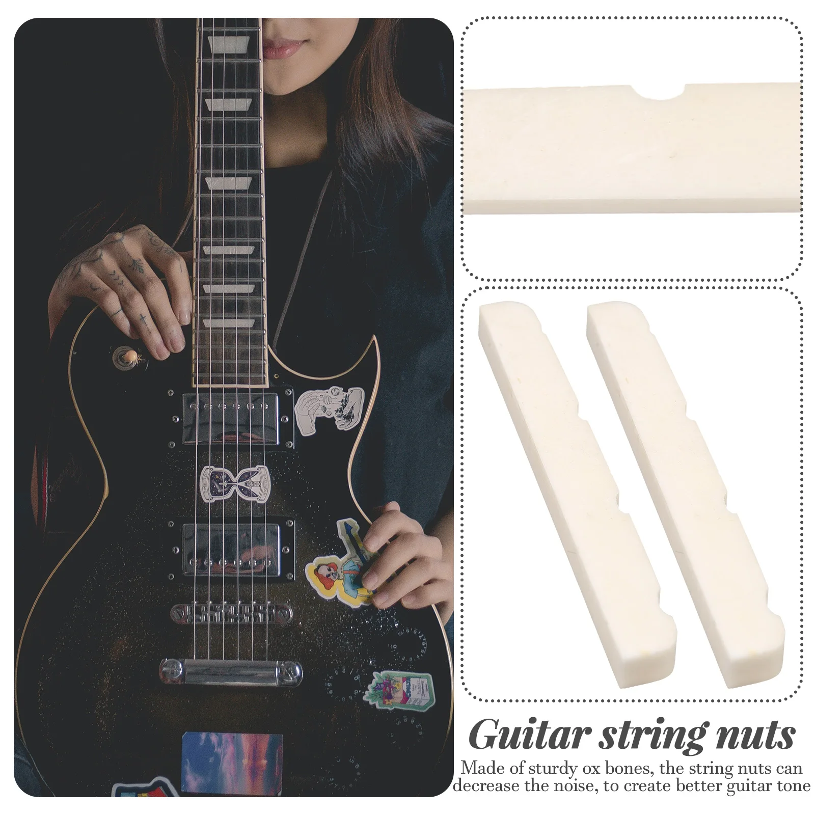

2pcs Bass Nut Ox Bone String Saddles Replacement For Electric Guitar String Support Tone Sustain Upgrade Guitar Accessories