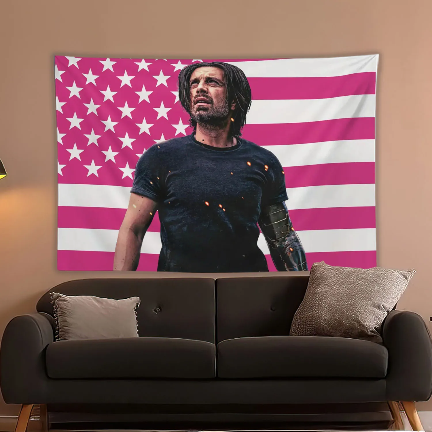 Sebastian Stan Printed Tapestry American Flag Cool Wall Hanging Cloth Dormitory Room Decoration Wallpaper Aesthetic Decoration