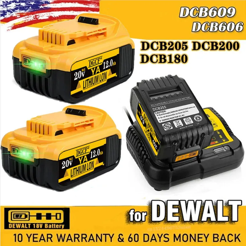 

20v 12.0Ah MAX Replacement DCB200 for DeWalt DCB185 DCB203 DCB206 DCB181 DCB184 Rechargeable Lithium Battery 18V Power Tools