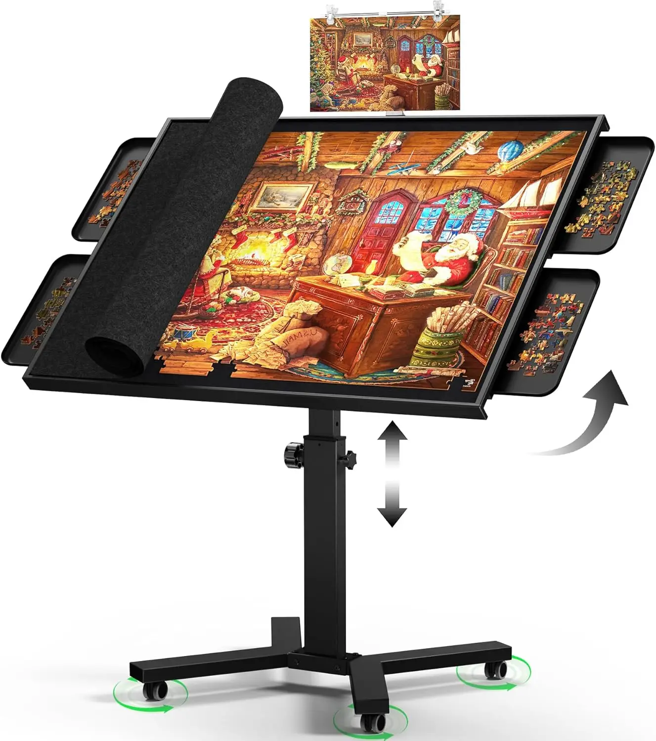 

Стол для пазлов на 2000 элементов с ящиками, регулируемой высотой и наклоном, металлическим каркасом и деревянной столешницей