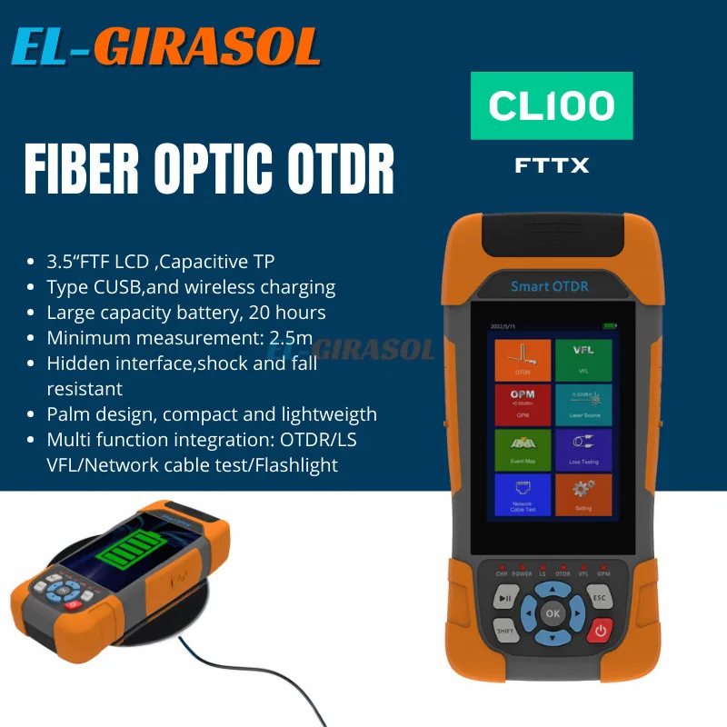 

Mini OTDR Fiber Optic Smart OTDR, Support VFL, OLS, OPM, IOLA-Event Map, RJ45, 1310, 1550nm, 24/22Db ftth