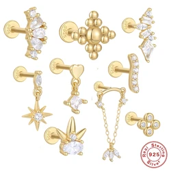 AIDE 925 Sterling Zilver Vierkante CZ Zirconia Piercing Stud Oorbellen Voor Vrouwen 18 K Goud Eenvoudige Elegante DIY Sieraden Gift Pendientes