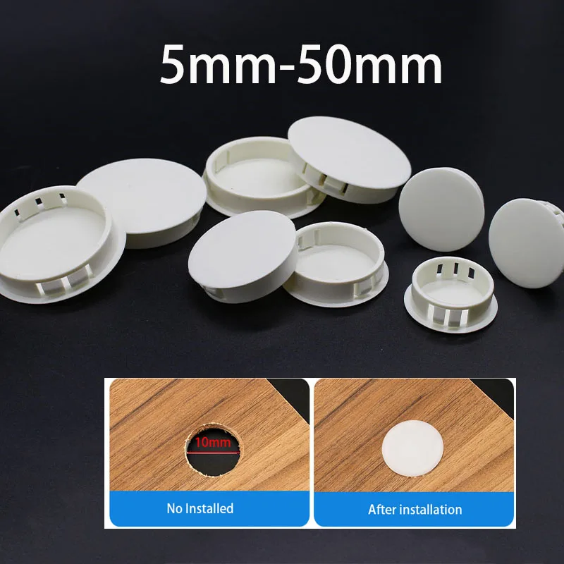 2/5/10Pcs White Nylon Snap On Hole Plug Cabinet Furniture Panel Dust Cap 5-50mm Snap In Decorative Plastic Blanking Cover